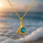 Naszyjnik Syrenka - Złoty z Kryształem Niebieskim