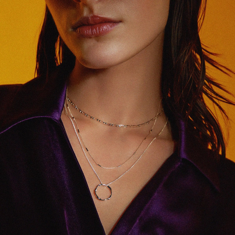 Naszyjnik z trzema rzędami kółek | Białe złoto